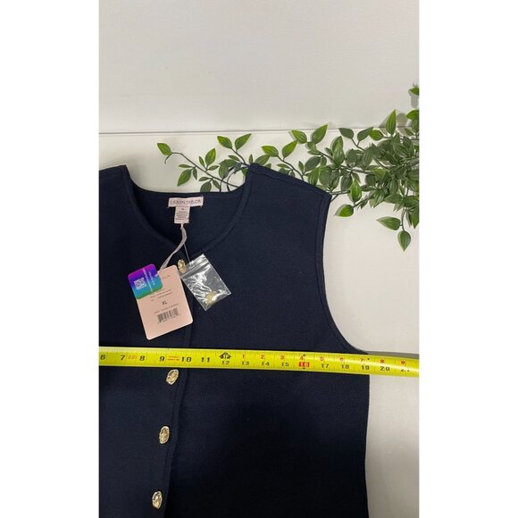 Carolyn Taylor Navy Sleeveless Vest XL With Gold Buttons 75%Rayon&25% Polyester - Picture 8 of 10